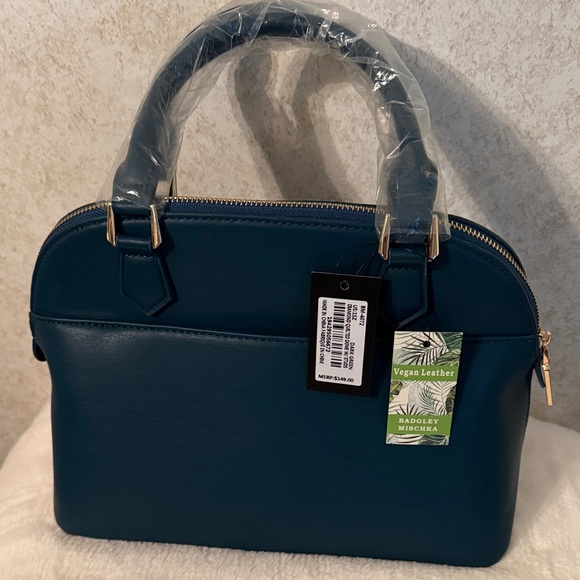 Badley Mischka Vegan Quilted Satchel in Tealish with Gold Accents NWT - Picture 2 of 7